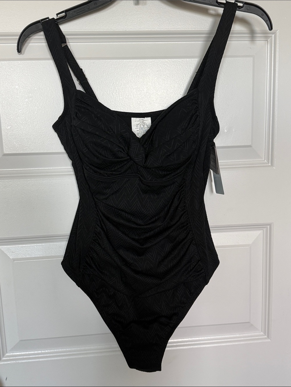 NWT Swim Solutions Black Ruched V-Neck One-Piece Sz 8 - Picture 2 of 9